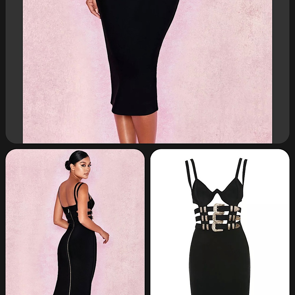 HOUSE OF CB 'Kia' Black Bandage Belted Dress L US 8-10/PN801